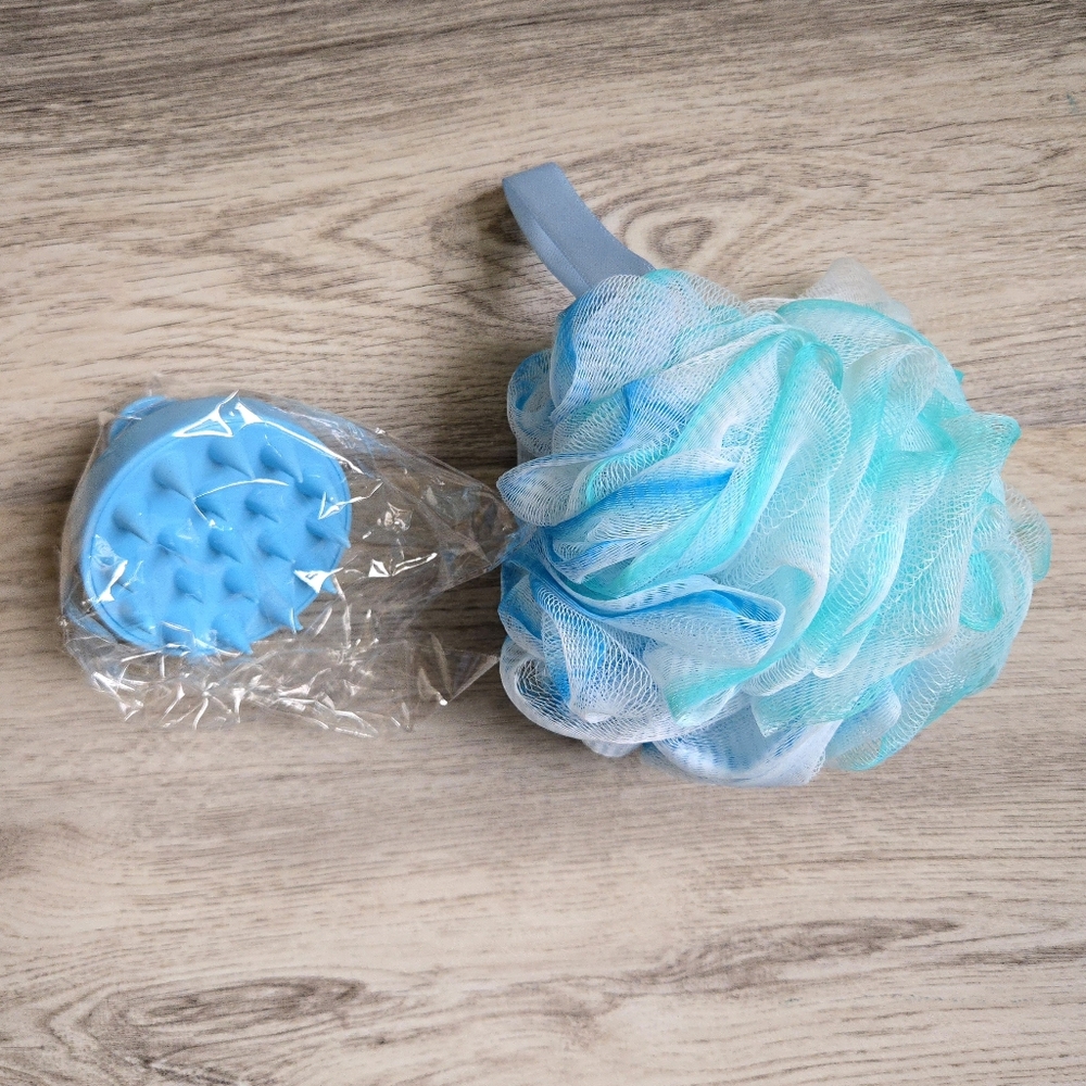 (Boie) Mesh Bath / Shower Loofah & Silicone Scalp Massager Brush
